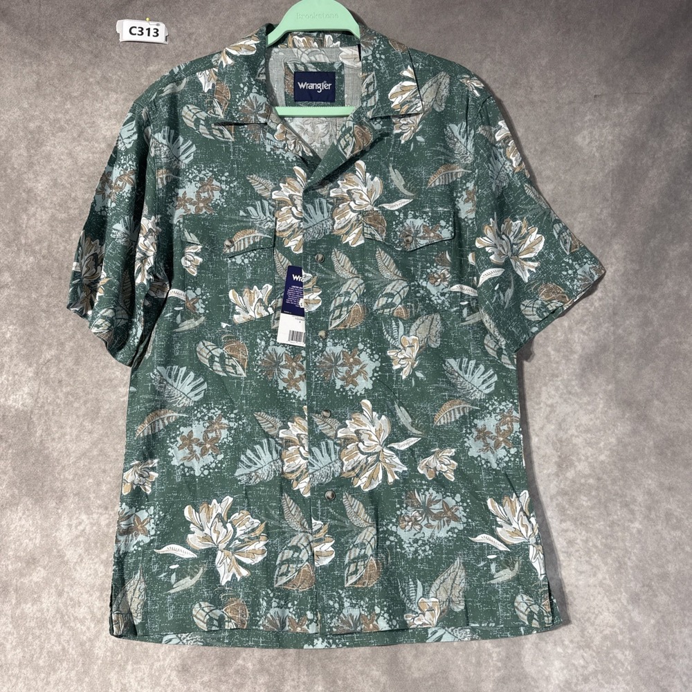 Wrangler Western Snap Shirt Men's Small Green Floral Short Sleeve Classic NWT